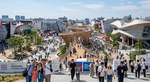 Visitors exploring the outdoor congress exhibition