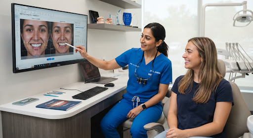 Dentist explaining a digital smile design to a patient